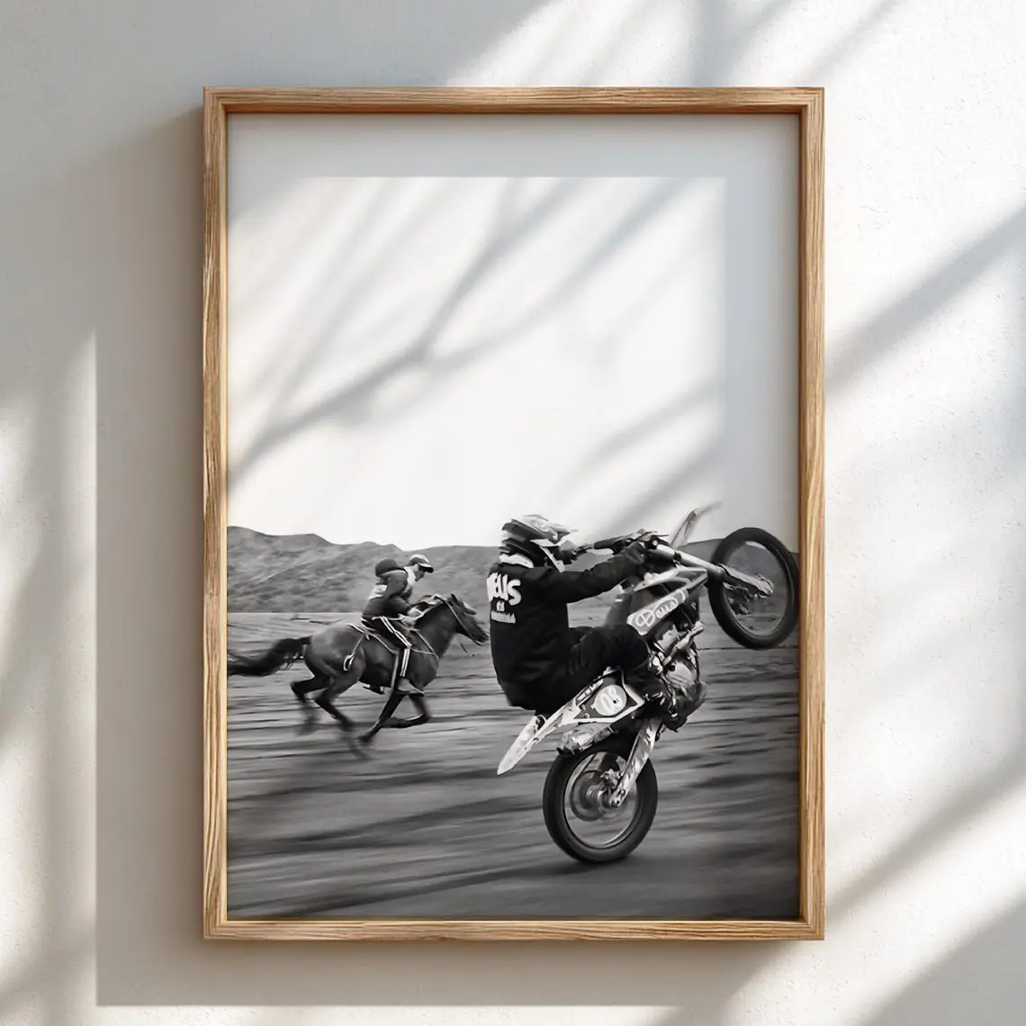 Cowboy Motocross Poster, Black and White Photography Print, Vintage Western Sports Wall Art, Retro Adventure Decor
