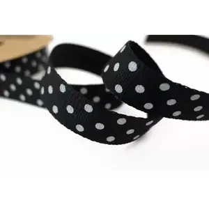 Black with White Dots 5/8" Polka Dot Grosgrain Ribbon 25 Yards Spool