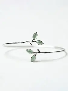Simple and Fresh Green Cat Eye Stone Leaf Opening Adjustable Bracelet for Women, Fashionable Temperament, Versatile Daily Use, Personalized Design, Bracelet Gift