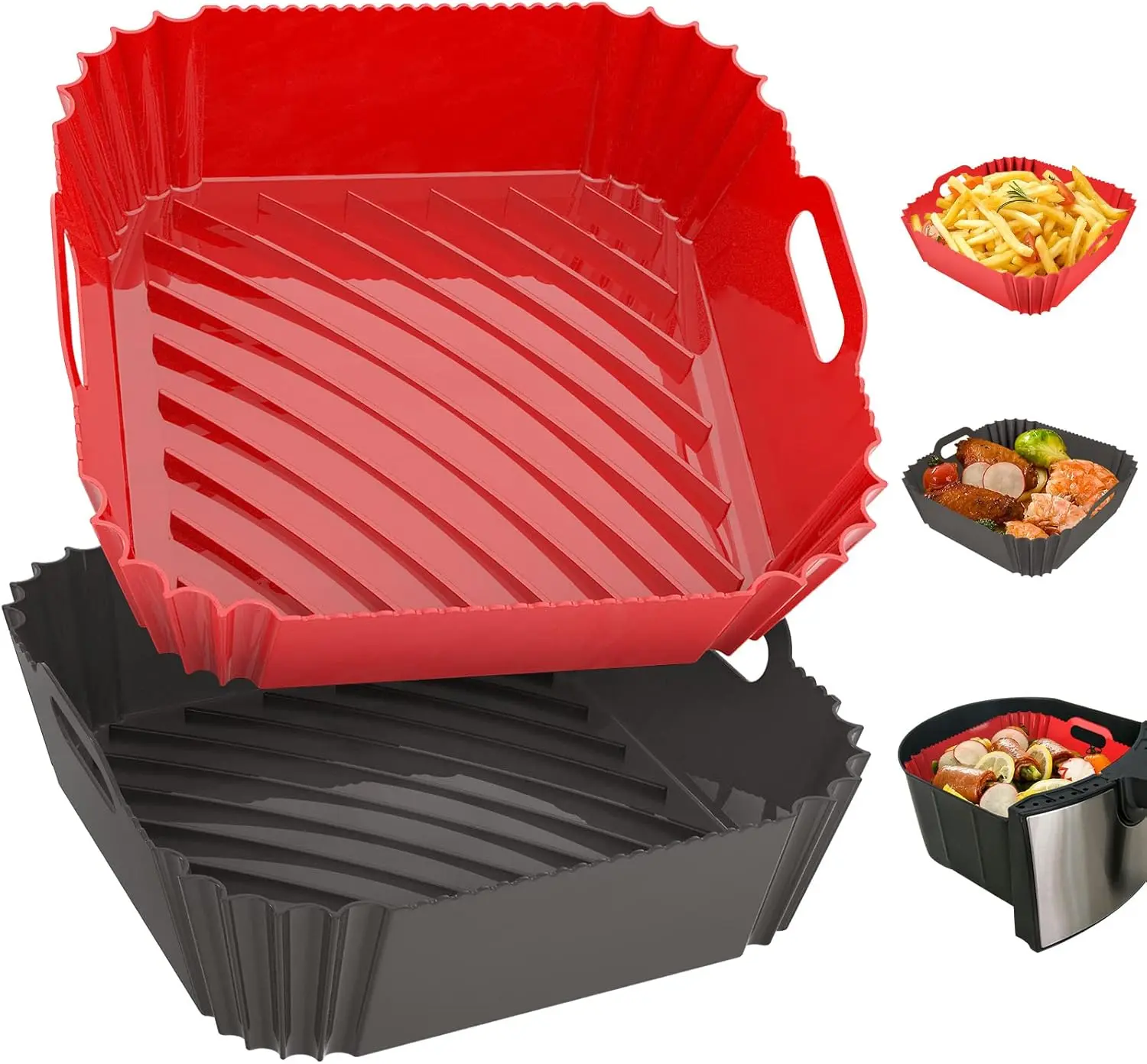 Kitchen Reusable Food-Safe Silicone Air Fryer Liners (2-Pack) - 7.1in Square, 4–7qt Fit, Tear-Resistant for Reuse, Heat-Resistant Non-Stick, Reusable to Cut Waste, Hand-Wash or Dishwasher for Easy Care (Fits Baking Trays, Pots)