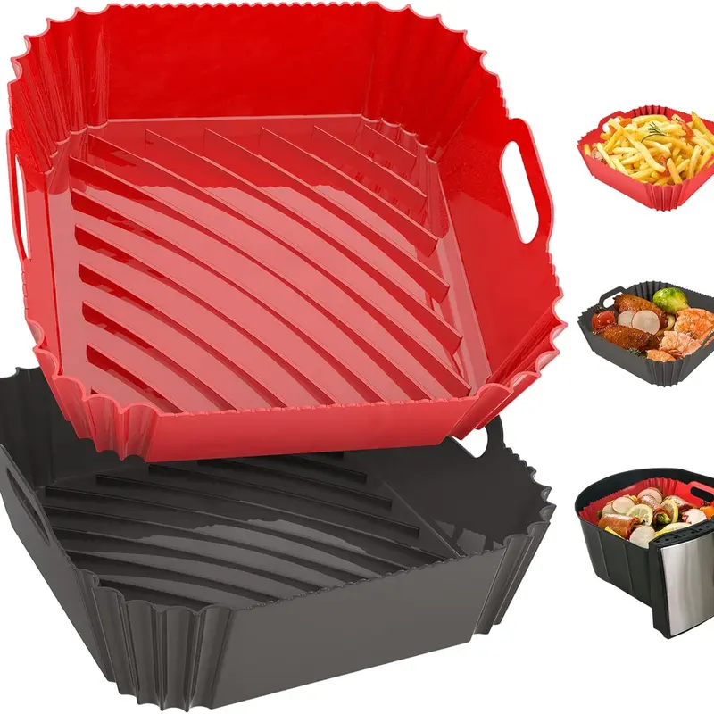 Kitchen Square Reusable Food-Safe Silicone Air Fryer Liners (2-Pack) - 7.1in, 4-7qt Fit, Tear-Resistant, Heat-Resistant Non-Stick, Less Scrubbing, Crispier Results, Easy Care (Hand-Wash/Dishwasher Safe, Fits Baking Trays/Pots)