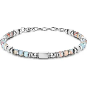 Unisex 4MM Stainless Steel Beaded Bracelet with Natural Stone, Adjustable Anxiety Jewelry for Daily Wear, Ideal Friendship Gift