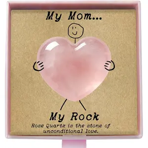 Crystal Gift for Mom, Rose Quartz Heart Keepsake, Mother Birthday Gift, from Daughter, Son, Pocket Crystal Gifts, Mother's Day Crystal for Mum, Sentimental Mother’s Day Keepsake (Mom)