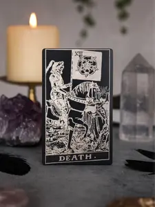 Death Tarot Card in Metal Gothic Engraved Occult Keepsake Anodized Aluminum Laser-Engraved with Skeletal Rider Design for Tarot Readers and Occult Practitioners