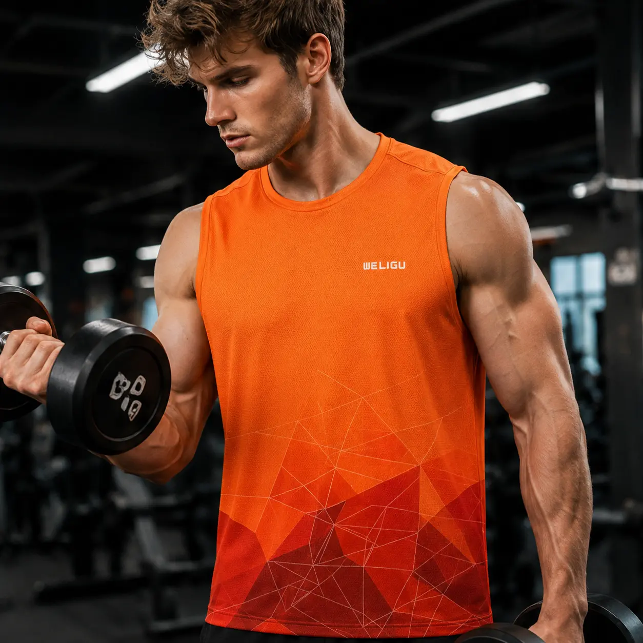 WELIGU Men's Loose-Fitting Graphic Tank Top - Polyester Mesh, Quick-Dry, Lightweight Sleeveless Cowl Neck Athletic Shirt for Gym, Water Sports