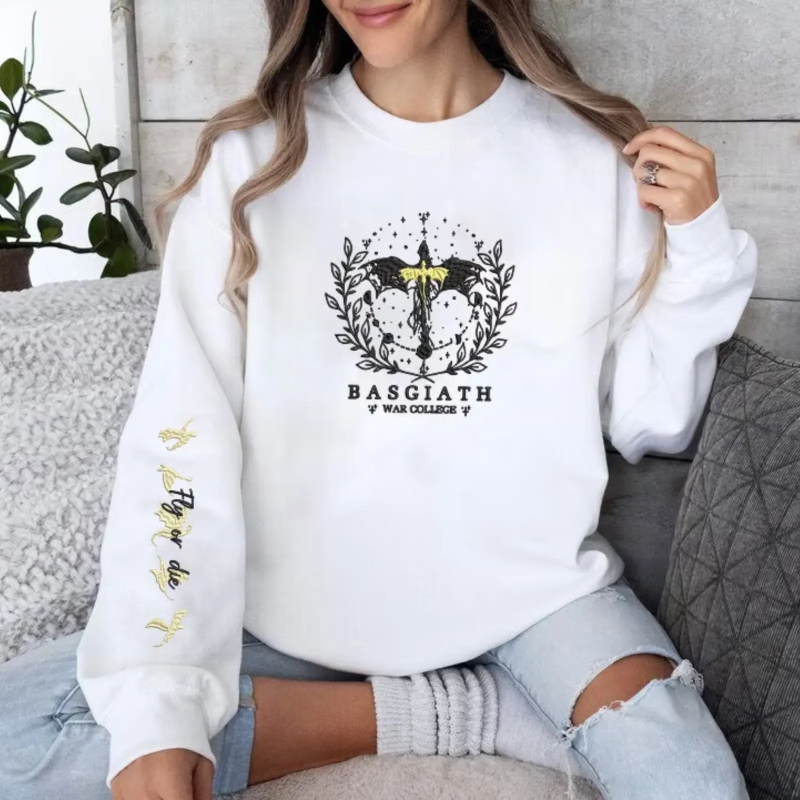 Fourth Wing Embroidered Sweatshirt, fourth wing merch, Dragon Rider Fourth Wing Embroidered Sweatshirt, fourth wing merch, Dragon Rider