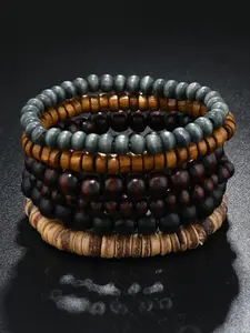 6pcs/set Men's Simple Beaded Bracelets, Casual Trendy Vintage Beaded Bracelets, Fashionable Retro Jewelry Gift for Boyfriend, Bf Gift Basket, Bangle Bracelet Set, Stackable Bracelet
