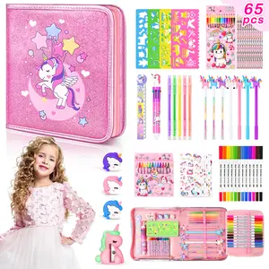 65pcs Pink Art Drawing Kit, Drawing Painting Art Supplies For Kids, Markers Set Art Coloring Drawing Sets Includes Crayons, Gel Pens Penciles Ruler Bag, Birthday Gifts Party Favors Supplies For Kids