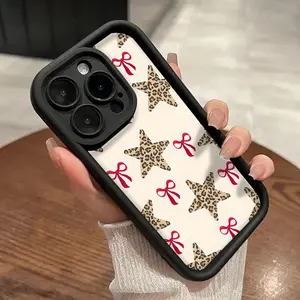 Bow Leopard Print Stars Case for iPhone 16 15 14 Pro Max 13 12 11 XR XS Plus Shockproof Non Slip Military-Grade Protection Silicone Cover