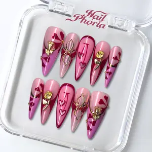 NailPhoria BLOOMING HEART - Valentine Handmade Press-On Nails | Reusable, Salon-Quality, Long-Lasting, Glossy Design