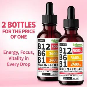 (2-PACK) Vitamin B12 Liquid Supplement Drops with B6, B1, Niacin & Folate - Edible Support for Energy, Brain & Heart, Non-GMO & Gluten-Free, 4 Fl Oz Fitness Dietary