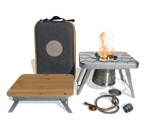 nCamp - Portable Gas Stove Set, Camping Wood Stove W/Iso-Propane Adapter, Prep Surface & Carry Case, Mini Wood Stove for Gas, Hexamine Tablets, & Liquid Fuels, Portable Wood Stove Set, 4-Piece Set