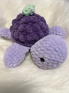 Crochet Grape Turtle with Soft Light and Dark Purple Green Stem Unique Design Soft Toy