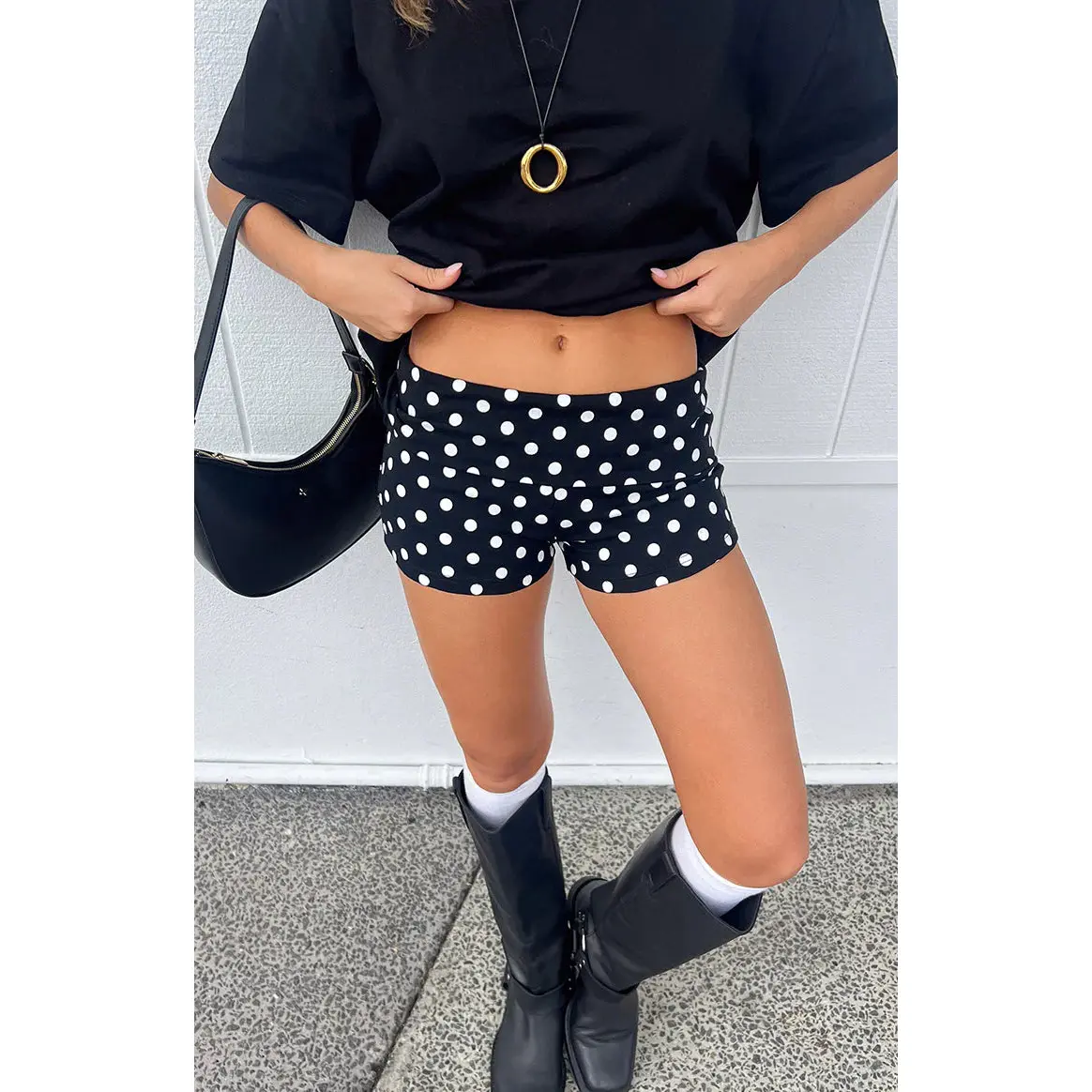 Noah Black Polka Dot Foldover Jersey Shorts
