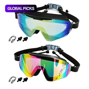 Adult and KID swimming goggles, 2 PCS adult goggles/2 PCS children's goggles, with nose clip & waterproof earplugs, large frame with wide field of view, high-definition anti fog, waterproof suitable for outdoor and water sports #GLOBAL PICKS
