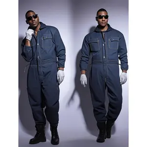 [Dirt-resistant |   Unisex] Dirt-resistant |   Unisex Thick Denim Jumpsuit |   One-piece Workwear, Multiple Pockets, Dust-proof, Suitable For Spring Outdoor Sports And Work