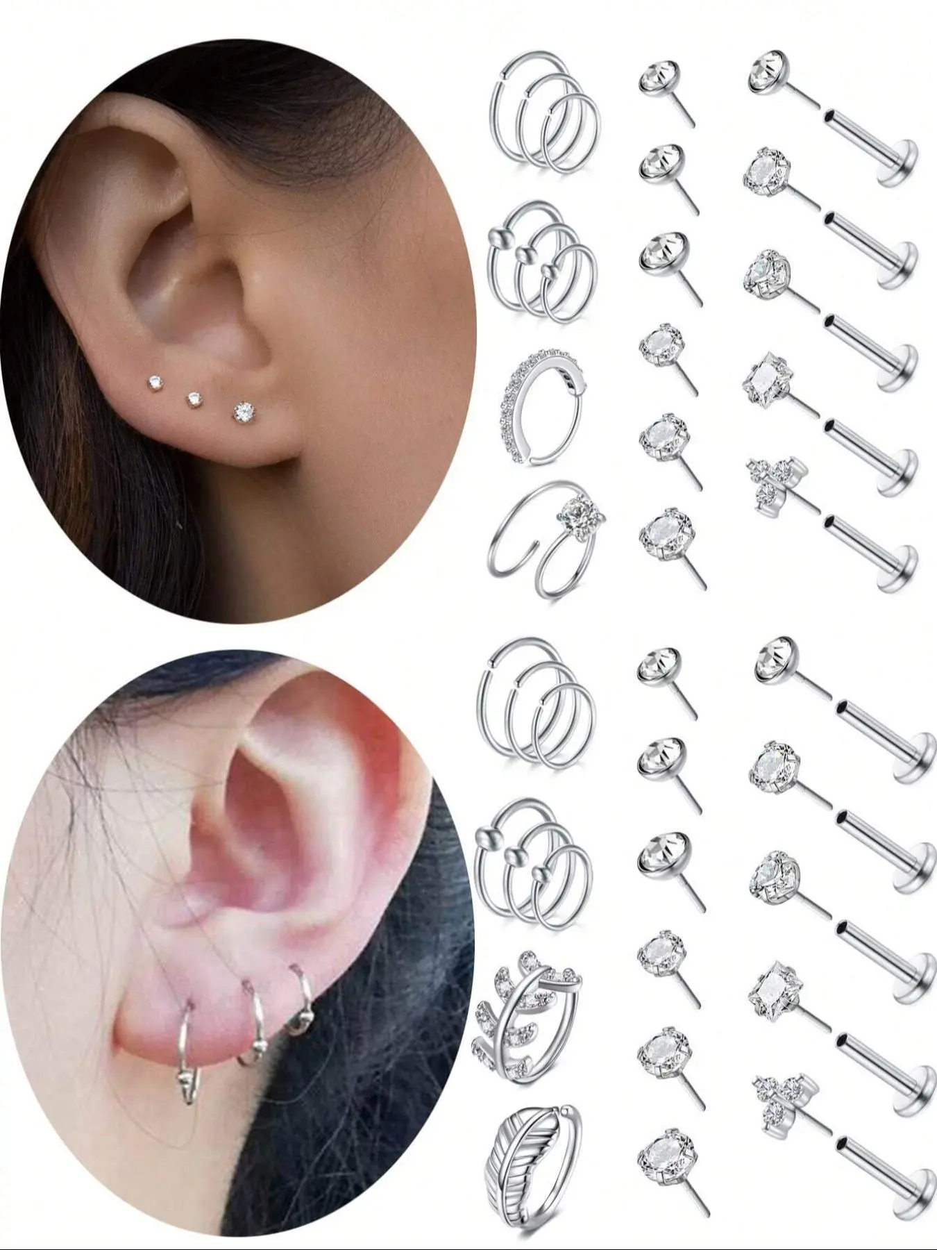Minimalist Elegant Threadless Flat Back Earrings, Ear Studs, Flat Pierced Earring, Fashionable Piercing Jewelry for Women & Men, Trendy All-match & Exquisite Jewelry for Birthday Gift, Stainless Steel Studs, Earrings with Flat Backs