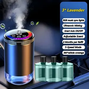 Car Smart Aroma Diffuser, featuring dynamic light show and starry sky top mode, with natural French fragrance essential oils/perfumes, adjustable fragrance concentration, eliminates in-car odors, long-lasting use for 6 months.
