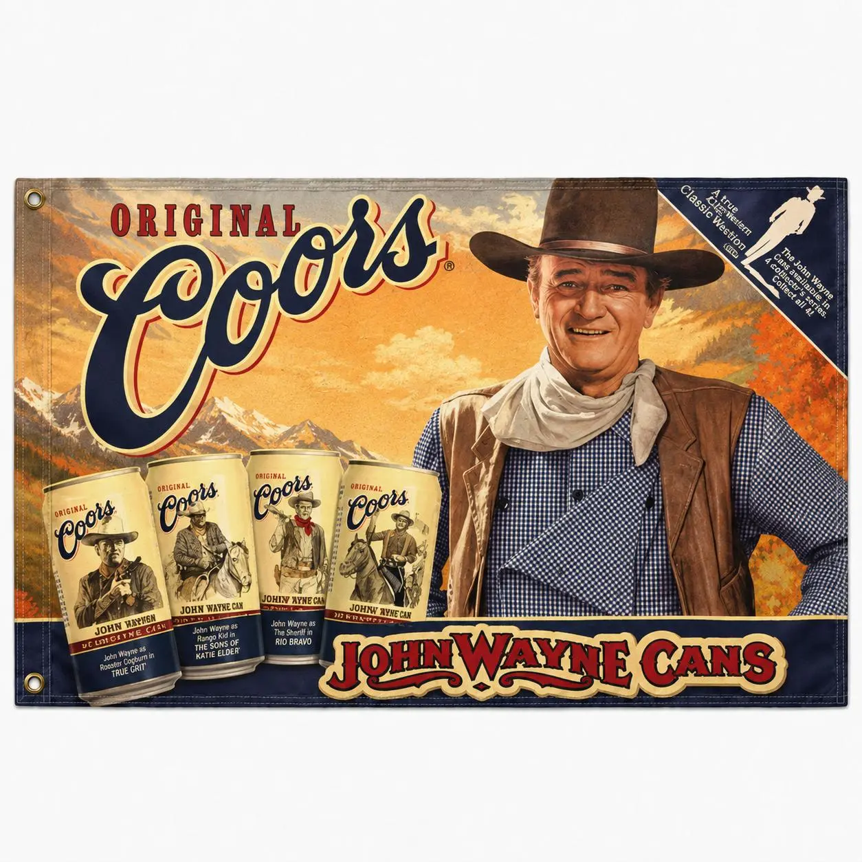 Coors John Flag 3x5 Ft, Vintage Western Beer Can Banner with Classic Mountain Artwork, Rustic Wall Decor for Ranch, Cabin, Garage, Man Cave or Home Bar