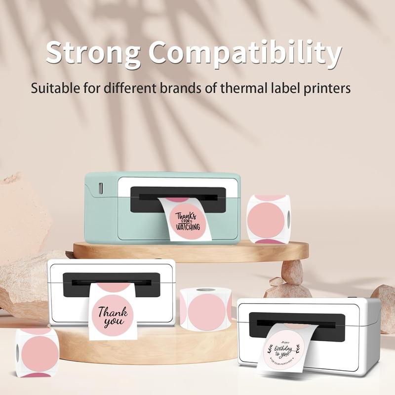 STARBOLING 2 inch Round Thermal Label,Pink Circle Thermal Sticker Labels for Business and Home,Direct Thermal Printer Label for DIY Logo Design,Thanks Card,300 Labels/1 Roll