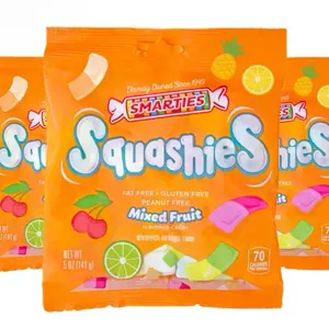 Smarties Squashies Mixed Fruit Flavor - Peanut Free, Gluten Free & Fat Free Gummy Candy - Perfect for Birthday & Halloween Party Favors chewy candy - 5 oz Candy Bags (Pack of 3)