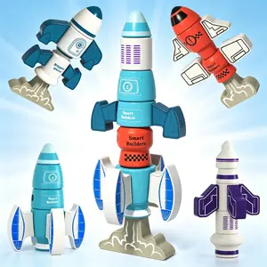 Magnetic stacking space rocket building blocks exploration toy, buildable aerospace block set for various designs, fosters children’s scientific curiosity, safe, no-sharp edges materials protect little hands, premium collectible model ideal for Halloween