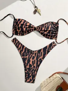 Women's New Printed Fashion Casual Tie-Waist Beach Vacation Two-Piece Bikini Swimsuit, All Seasons Fitted Swimwear