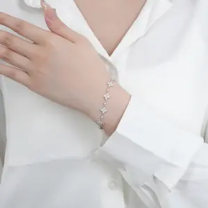 【11.15】3.6CT Full Moissanite 9-flower Clover Bracelet vvs Synthetic Moissanite Bracelet in 925 Sterling Silver