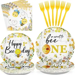96Pcs Bee 1st Birthday, Plates & Napkins Tableware Sets, Party Decorations - NWT