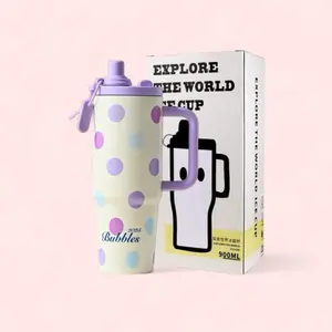 30oz Insulated Cup, Large Capacity Stainless Steel Straw Cup, Drinkware, 12-Hour Cold Retention, Leak-Proof, Cute Design, Perfect Gift