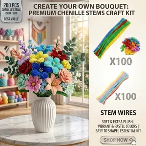 200-Piece Pipe Cleaner Craft Kit - Flexible Plastic Macaron Twister Rods, Vibrant Assorted Colors, Family-Friendly DIY Educational Supplies for Doll Making