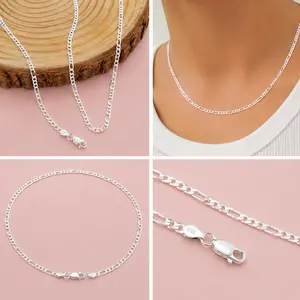 S925 Flat Figaro 2MM For Her/Him in Fine Silver 925 Plated No Tarnish no Fade