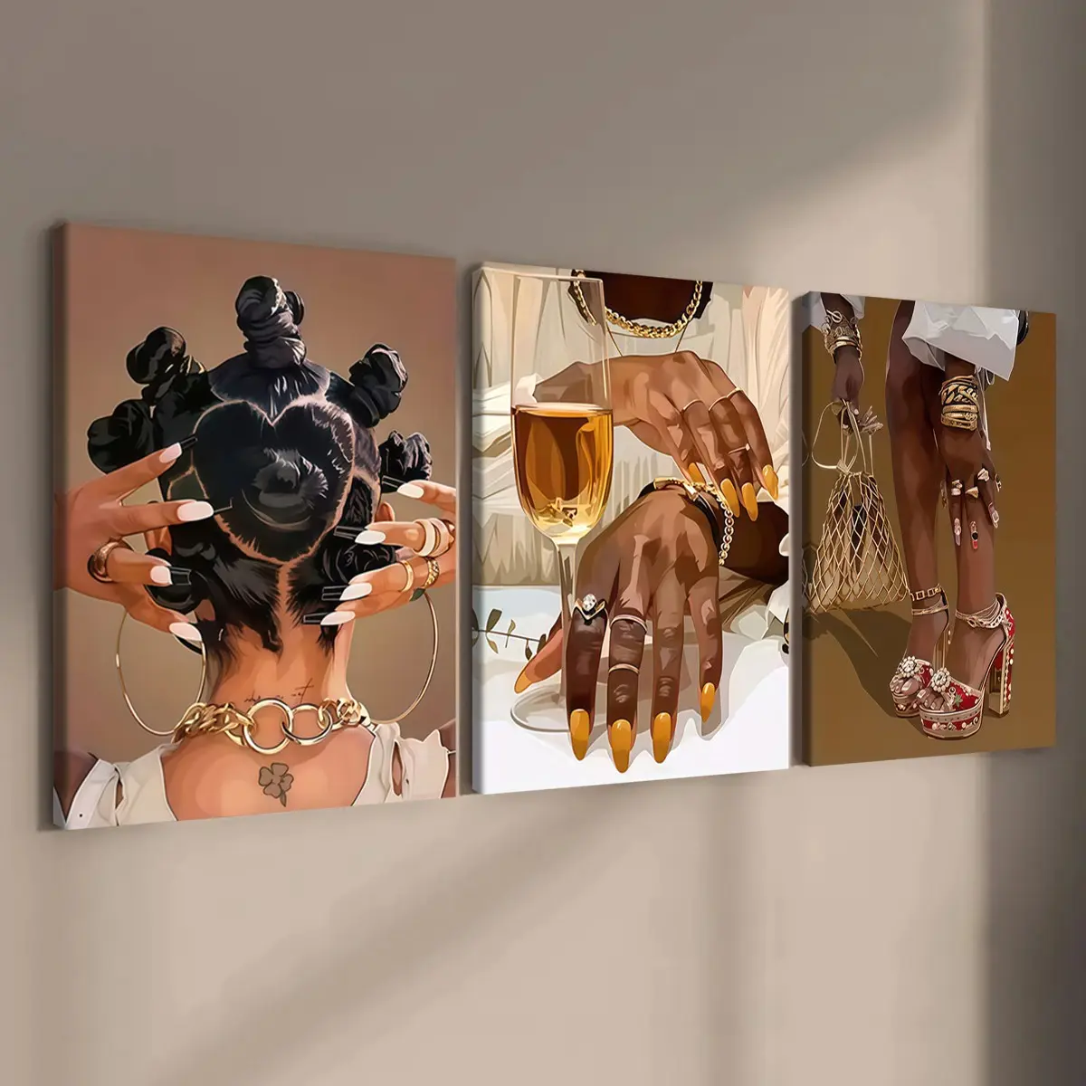 3-count wooden frame canvas, female black Artistic poster, living room and bedroom decoration, Contemporary family poster, corridor wall art, Hanging Wall Art, Decorative Wall Art, waterproof, Decoration Items, Home Decor