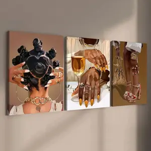 3-count wooden frame canvas, trendy female black luxurious and beautiful Artistic poster, perfect living room and bedroom decoration, fashionable and modern Contemporary Touch family poster, corridor wall art, Hanging Wall Art, waterproof, art, Home Decor