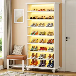 Tribesigns Narrow Tall Shoe Cabinet with LED Lighting, 9-Tier 30 Pairs Freestanding Shoes Storage Cabinet