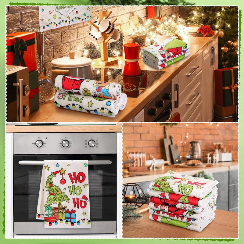 Christmas Clearance Sale Santa Claus 6 Pcs Whoville Christmas Kitchen Towels Feeling Joyous Kitchen Christmas Decor Santa Motifs Xmas Gift Absorbent Dishcloths Kitchen Cleaning Hand Towel Tea Towels Holiday Party Farmhouse Housewarming Bathroom Home Decor