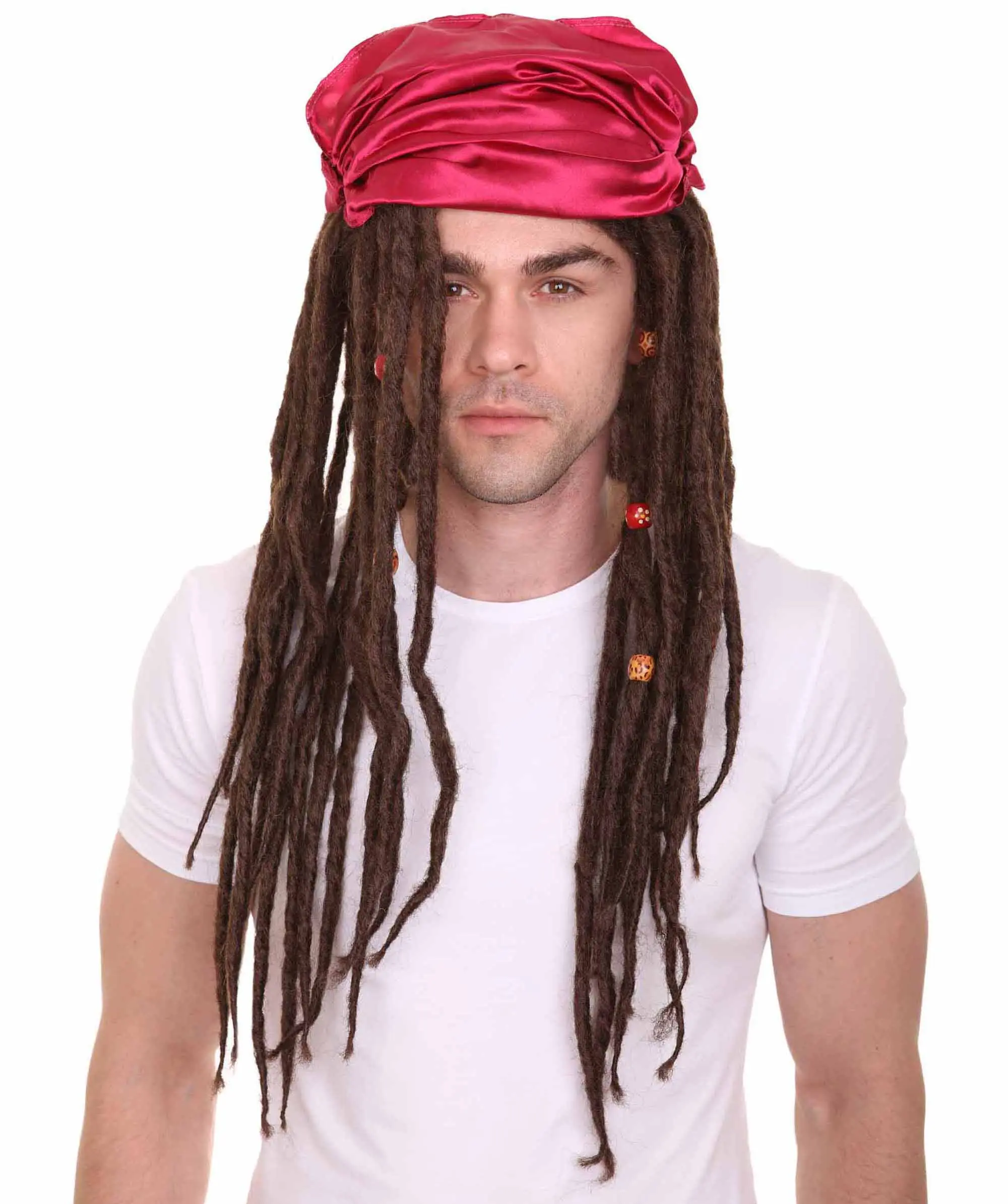 Men's Pirate's Plaited Perfection Buccaneer Braided Men's Brown Wig - Adult Ideal Cosplay Wigs for Halloween Party | Retardant Synthetic Fiber