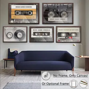 Cassette Tape Pattern Unframed Painting, 1 Count Modern Casual Wall Art Quote Prints Poster Print, Wall Art Decor for Home Living Room Bedroom Office, Ornaments, Vintage Wall Art