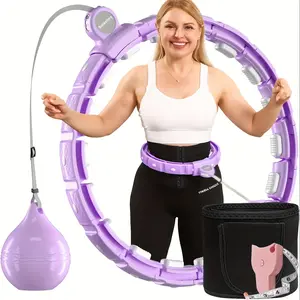 Weighted Workout Hoop For Adult - 48" Infinity Circles Plus Size, Quiet Fitness Circles With Waist Trainer Belt And Body Tape Measure - Abs Exercise Equipment For Home