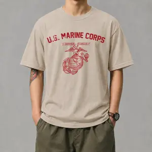 U.S. Marine Corps Semper Fidelis T-Shirt, Red Eagle Globe Anchor Graphic Tee, Front Marine Corps Letter Print With Vintage Military Emblem Design, Patriotic Veteran Outfit, Soft Cotton Tee Gift For Marines and Men