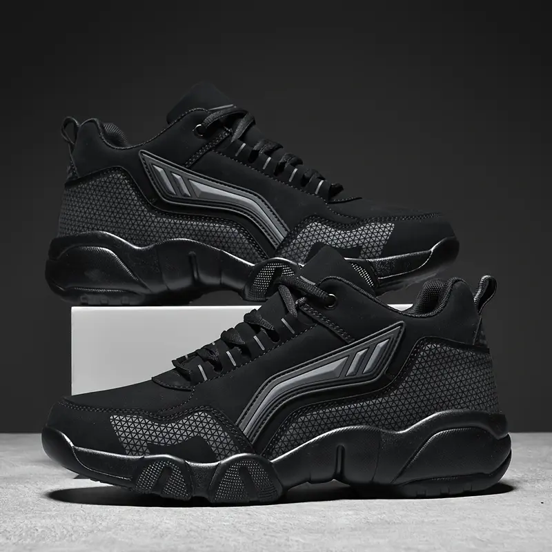 Men's Casual Footwear Trainers - High-quality PU Upper, Non-slip Rubber Sole, Cushioned Comfort, Internal Arch Support, Low-top Lace-up Athletic Shoes, All-day Wear (Black/White), Versatile for Spring/Autumn