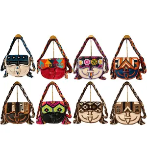 WAYUU LEATHER CARRIEL BAG COLLECTION Handmade Leather & Wayuu Woven Textile with Adjustable Strap & 5 Compartments Exclusive Colombian Craftsmanship