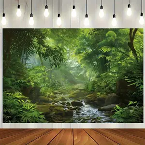 Polyester Natural Landscape Background-Dense Green Forest and Creek Banner, No Electricity Needed, Universal Seasonal Decoration for Indoor and Outdoor, Multi-Functional Use, Suitable for Party, Wedding, Photo Studio Props(Multiple Sizes Available), Party