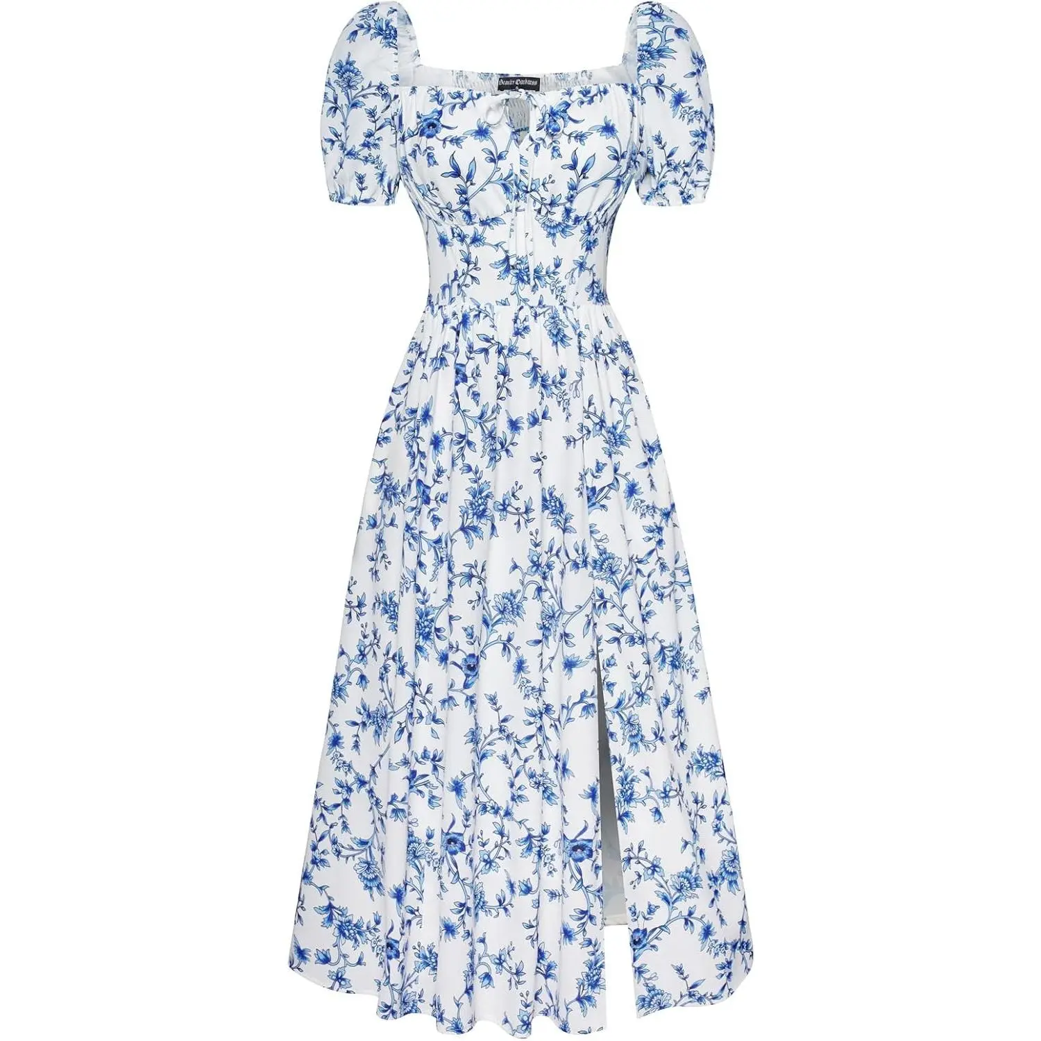 Women's Floral Corset Dress with Split 2026 Summer Spring Square Neck Midi Milkmaid Dresses