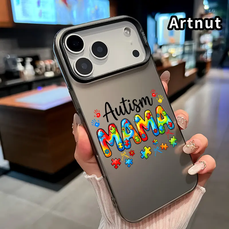 Hard PC Plastic Smartphone Case with Soft Edge for iPhone 17 Pro Max,16 Plus,15,14,13,12,11,Air,E - Autism Mama Tribute Pattern, Anti-Drop Protection, Lightweight Shell, Gift for Kids, Casing