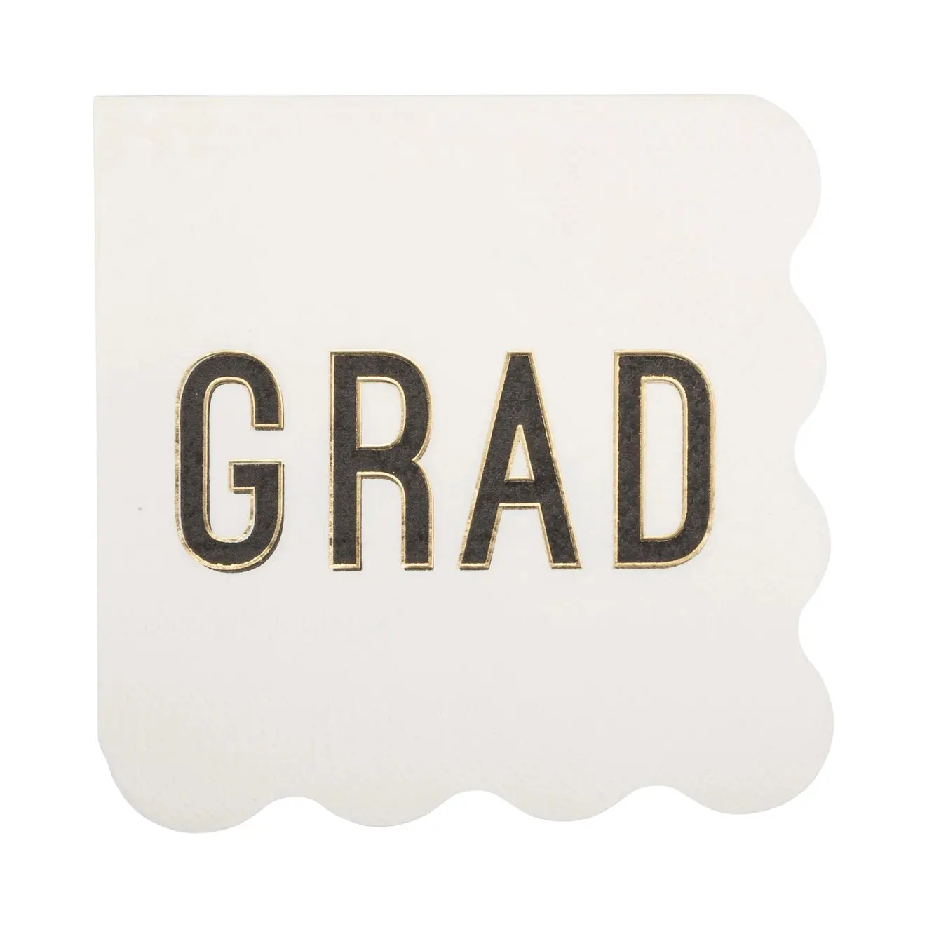 GRAD Graduation Cocktail Napkins – 18ct Scalloped 5" Beverage Napkins with Gold Foil Accents