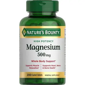 Nature's Bounty Magnesium 500 mg Tablets, High Potency Magnesium Supplement for Bone & Muscle Health, Whole Body Support, 200 Count (Pack of 1)