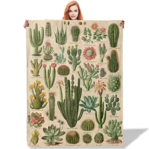 Botanical Cactus Throw Blanket 50x60 Inch, Desert Flora Blankets Cactus Gifts for Women