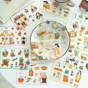 Coffee Scene Sticker Book, PET Material, Coffee Party Series Decorative Stickers for Journals, Bottles, Handmade Crafts, Scrapbook Materials, 12 Sheets per Book