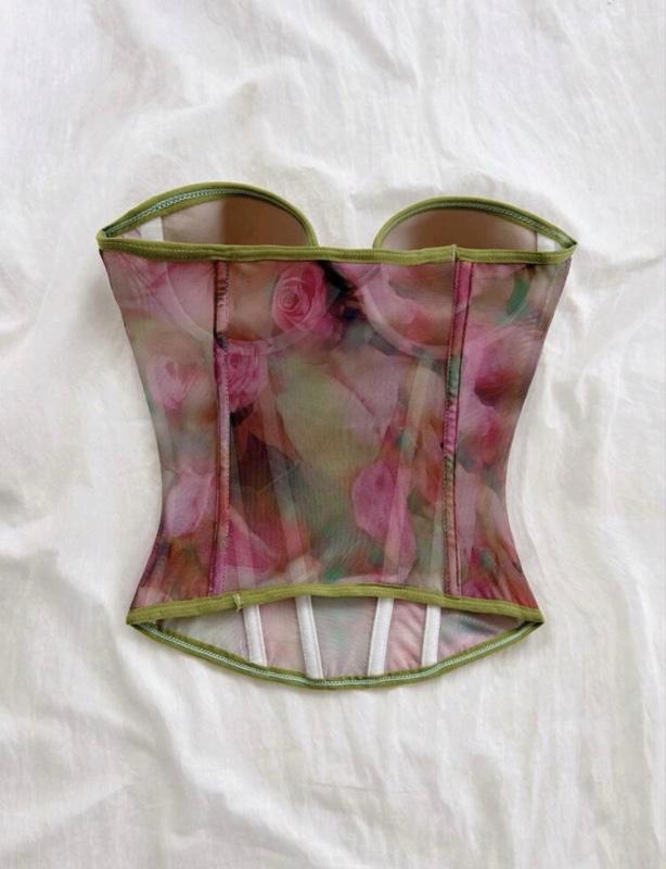 Soleia Watercolor Tie Dye Bow Tie Elastic Mesh Ruched Bustier